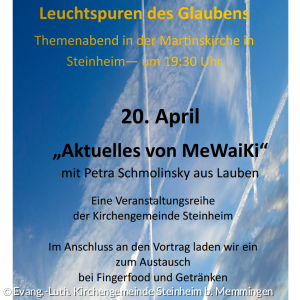 Plakat Leuchtspuren für den 20.04.2026, Thema "Mewaiki"