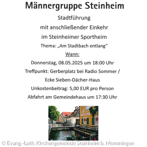 Männergruppe Stadtführung am 08.05. um 18 Uhr