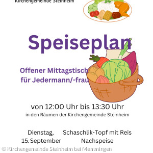 Einladung zum Mittagstisch am 15.09. ab 12 Uhr