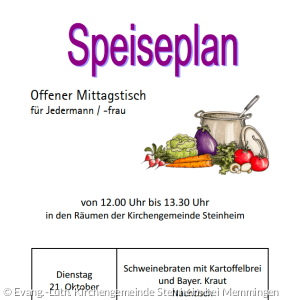 Einladung zum Mittagstisch am 21.10. von 12 Uhr bis 13.30 Uhr