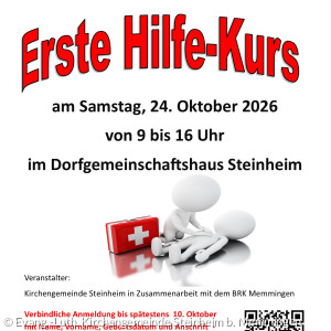 Es gibt noch freie Plätze im "Erste-Hilfe-Kurs" am 24.10. von 9 - 16 Uhr