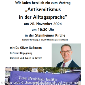 Poster Vortrag "Antisemitismus in der Alltagssprache", 25.11., 19:30 Uhr 