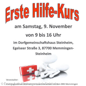 Erste-Hilfe-Kurs am 09.11., 09:00 - 16:00 Uhr, Anmeldung erforderlich