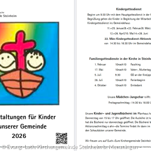 Termine der Angebote für Kinder 